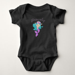Mermaid Cute Little Girl Mermaid Purple Flowers Baby Bodysuit