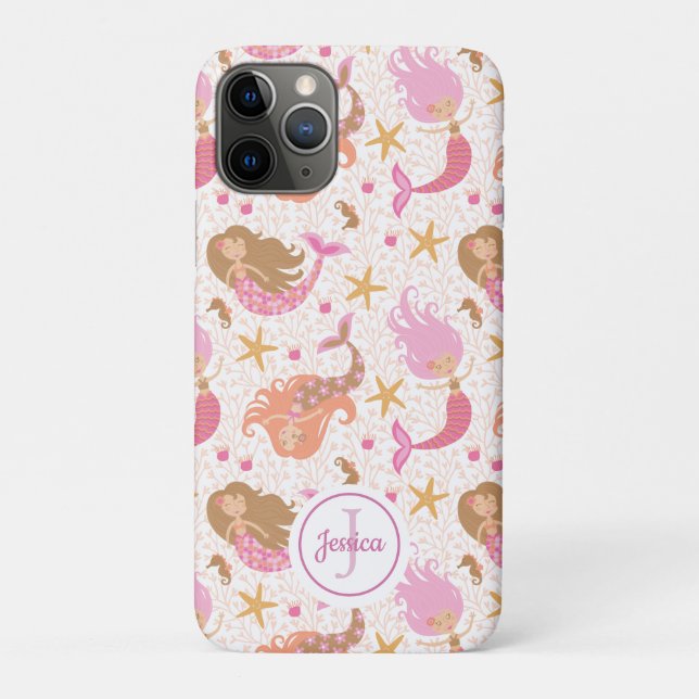 Mermaid Cute Pink Girly Monogram Case-Mate iPhone Case (Back)