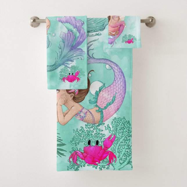 Mermaid Cute Pink Starfish Personal Bath Towel Set (Insitu)