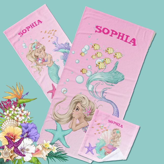 Mermaid Cute Pink Starfish Personal Bath Towel Set (Creator Uploaded)