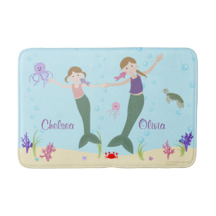 Mermaid Dark Blonde Sisters Personalized Bath Mat