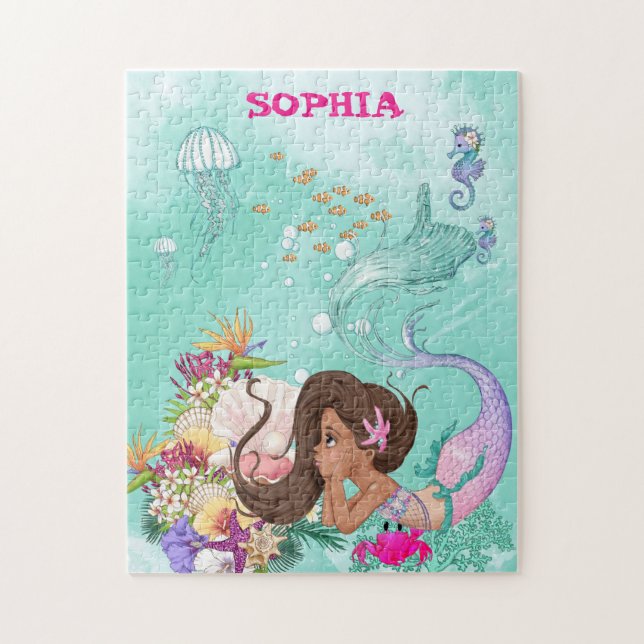 Mermaid Dark Green Starfish Cute Personal    Jigsaw Puzzle (Vertical)