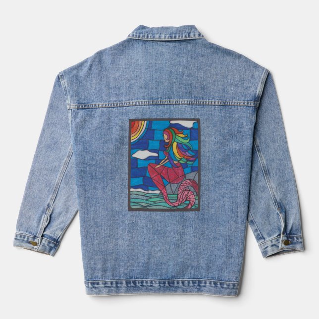 Mermaid Denim Jacket Stained Glass Style Artwork (Back)