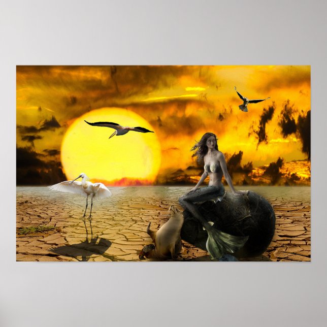 Mermaid Desert Fantasy Art Poster (Front)