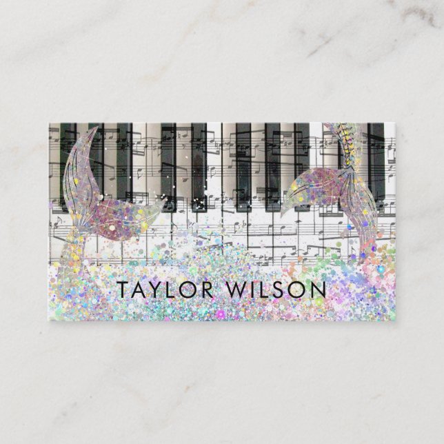 mermaid design pianist music teacher business card (Front)