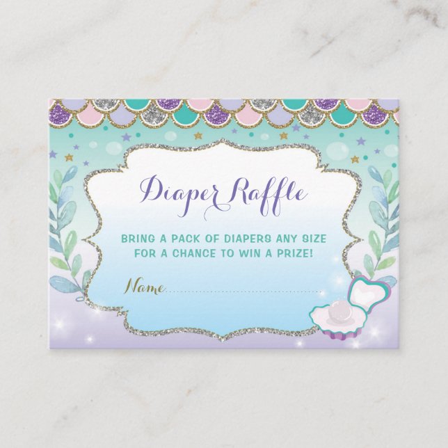 Mermaid Diaper Raffle Baby Shower Under the Sea Enclosure Card (Front)