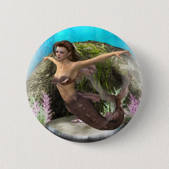 Mermaid Diva 2 Inch Round Button (Front)