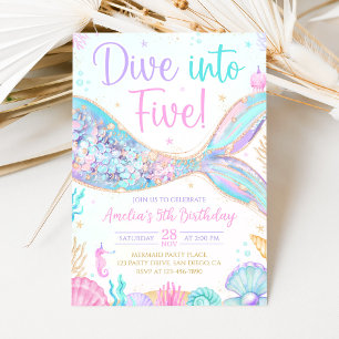 Mermaid Dive Into Five 5th Birthday Invitation