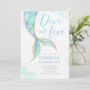 Mermaid Dive Into Five 5th Birthday Party Invitation