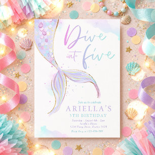 Mermaid Dive Into Five 5th Birthday Party Invitation
