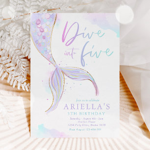 Mermaid Dive Into Five 5th Birthday Party Invitation
