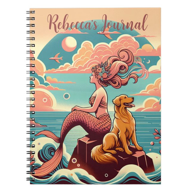 Mermaid Dog Lover Journal Planner Pastel Notebook (Front)