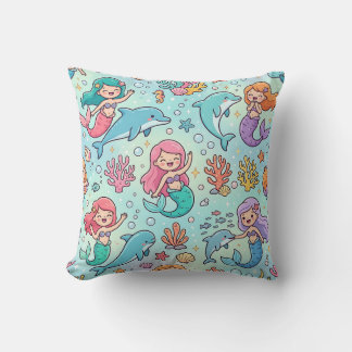 Mermaid Dolphin Throw Pillow – Ocean Pastel