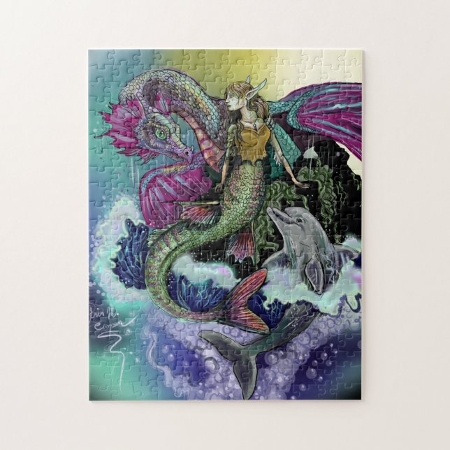 Mermaid, Dragon,&Dolphin Jigsaw Puzzle (Vertical)