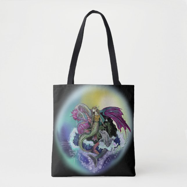 Mermaid, Dragon,&Dolphin Tote Bag (Front)