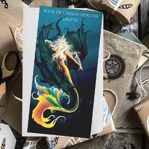 Mermaid Dragon Fantasy Blue Holiday Card