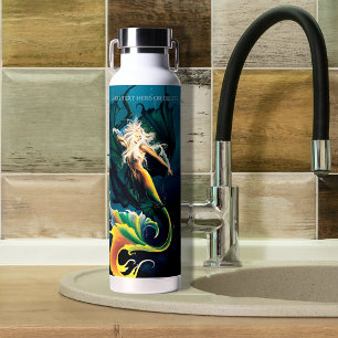Mermaid Dragon Fantasy Blue Water Bottle
