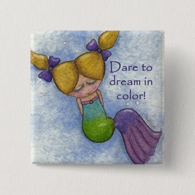 Mermaid Dreams 2 Inch Square Button (Front)
