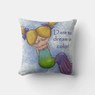 Mermaid Dreams in Colour Throw Pillow