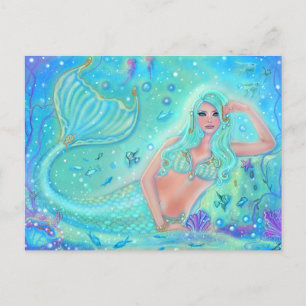 Mermaid Eira with tropical fish by Renee Lavoie   Postcard