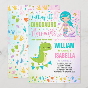 Mermaid Et Dinosaur Invitation Magique