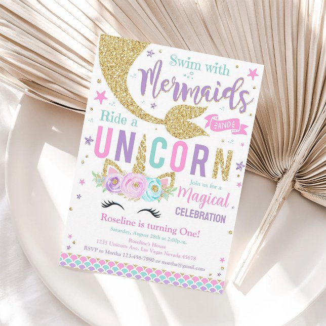 Mermaid Et Unicorn Invitation Magique Anniversaire (Créateur téléchargé)