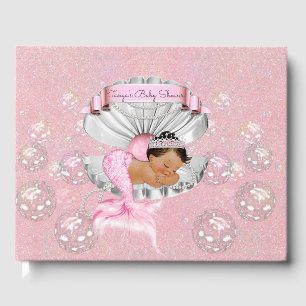 Mermaid Ethnic Baby Girl Pink Shell Pearls Guest Book