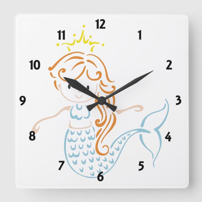 Mermaid Fairy Square Wall Clock (Front)