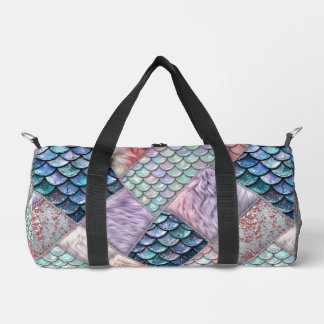 Mermaid Fairytale Faux Glitter Monogram Duffel Bag