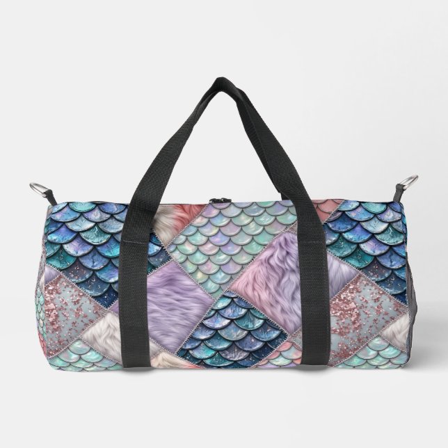 Mermaid Fairytale Faux Glitter Monogram Duffel Bag (Front)