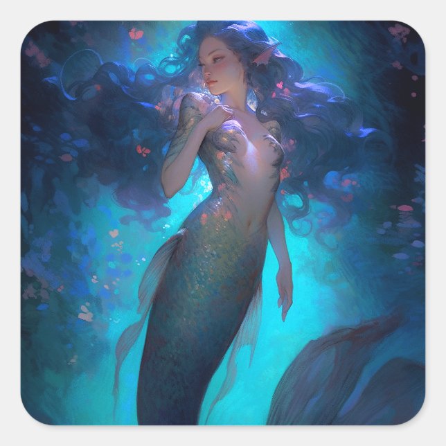 Mermaid Fantasy Art Square Sticker (Front)
