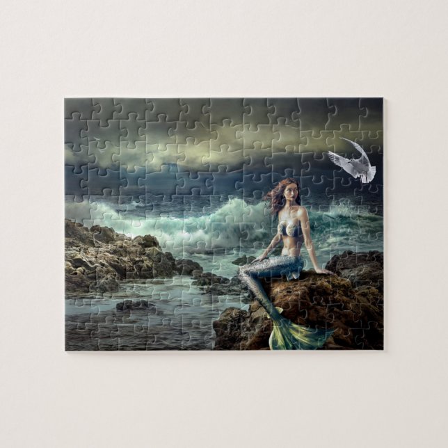Mermaid Fantasy Ocean Seascape Waves Beach Jigsaw Puzzle (Horizontal)