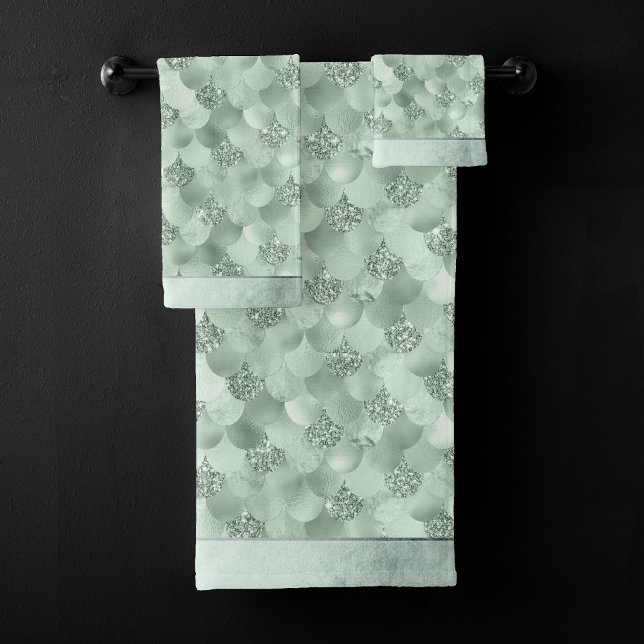 Mermaid Fantasy | Sage Mint Green Scale Pattern Bath Towel Set (Creator Uploaded)