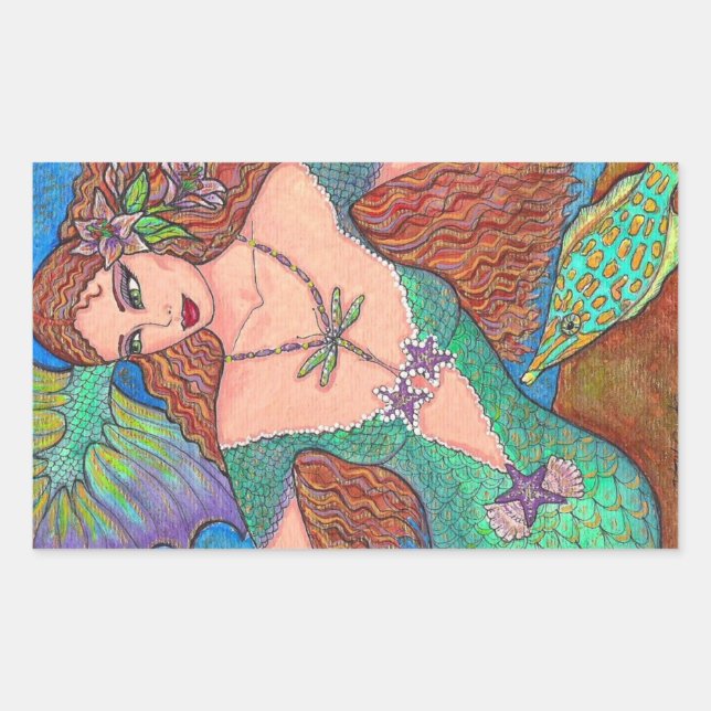 Mermaid Fantasy "The Dragonfly Necklace" Art Sticker (Front)