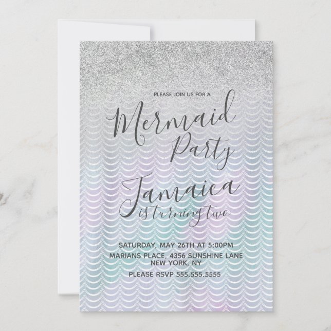 Mermaid Faux Glitter Scales Birthday Party    Invitation (Front)