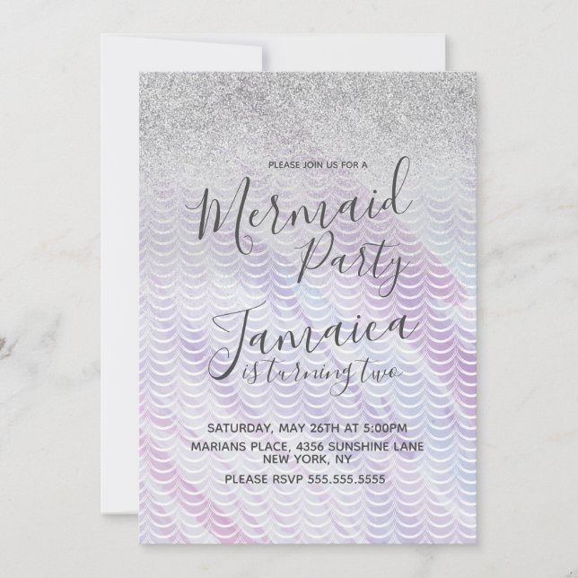 Mermaid Faux Glitter Scales Purple Birthday Invitation (Front)