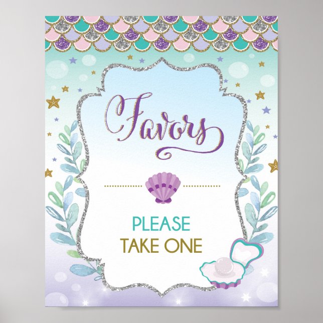 Mermaid Favours Sign Birthday Baby Bridal Shower (Front)