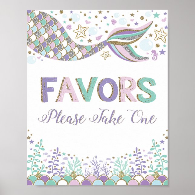 Mermaid Favours Sign Candy Bar Sea Party Decor (Front)