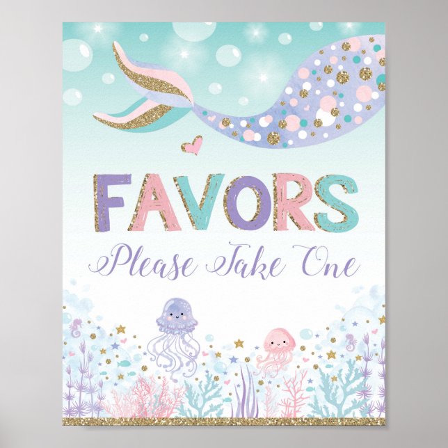 Mermaid Favours Sign Under the Sea Party Decoratio (Front)