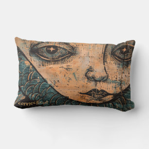 Mermaid Figurehead Woodcut Throw Pillow V