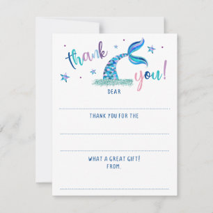 Mermaid Fill In The Blank Glitter Thank You Card