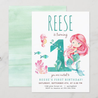 Mermaid First Birthday Invitation