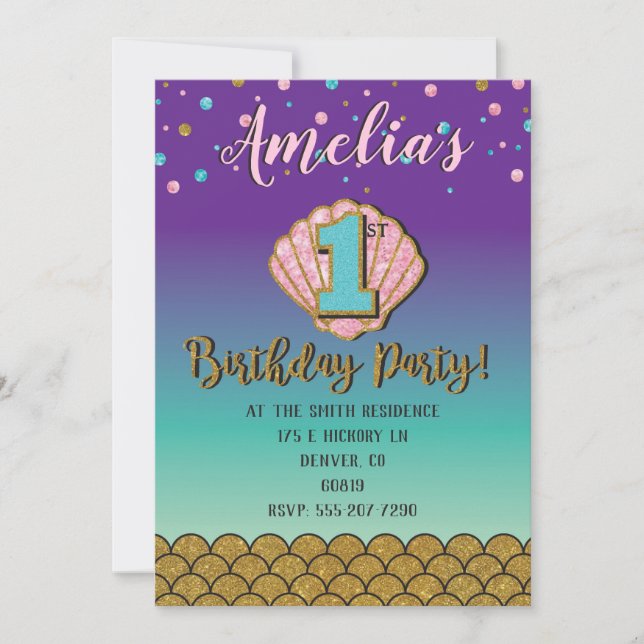 Mermaid First Birthday Invitation (Front)
