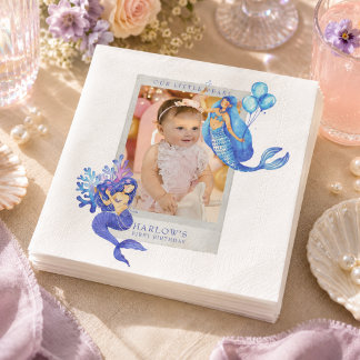 Mermaid First Birthday Photo Napkin