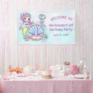 Mermaid First Birthday   Whimsical Party Welcome Banner