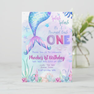 Mermaid First One Birthday Party Invitation