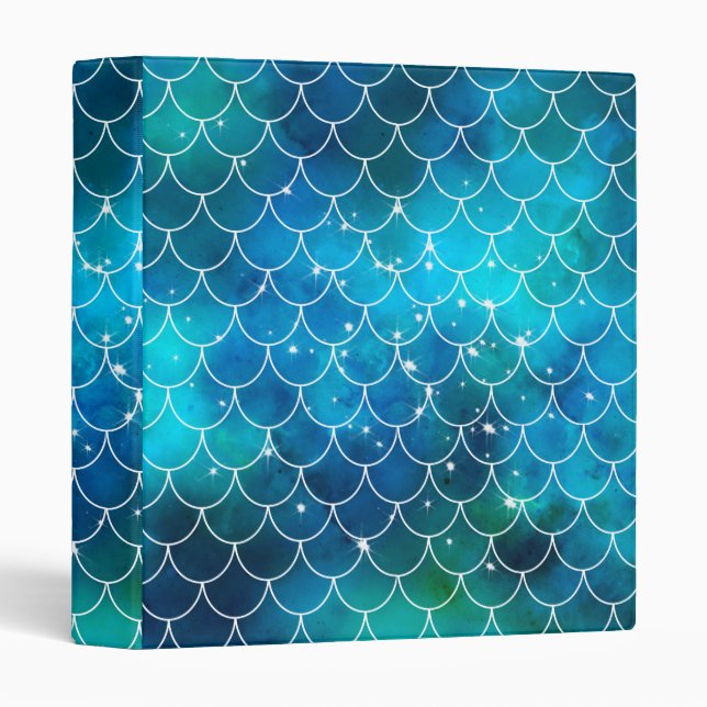 Mermaid Fish Scale Pattern Blue Binder (Front/Spine)