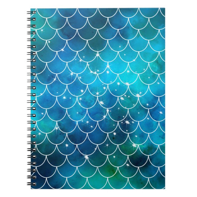 Mermaid Fish Scale Pattern Blue Notebook (Front)