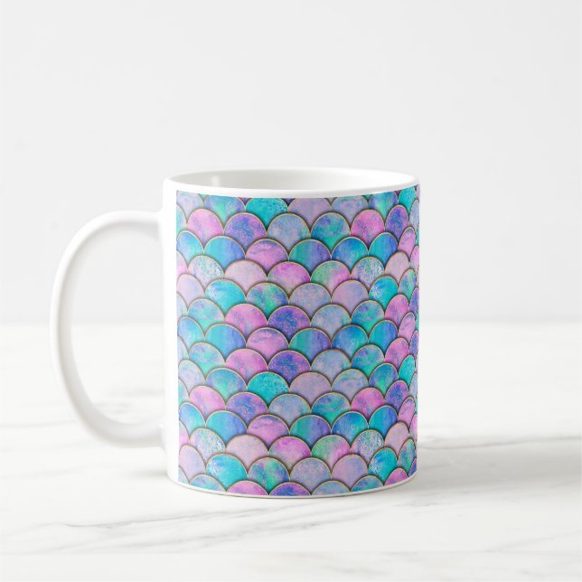 Mermaid fish scale wave japanese seamless pattern. coffee mug (Left)