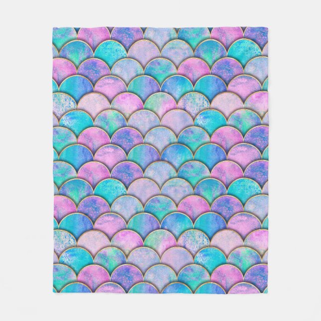 Mermaid fish scale wave japanese seamless pattern. fleece blanket (Front)